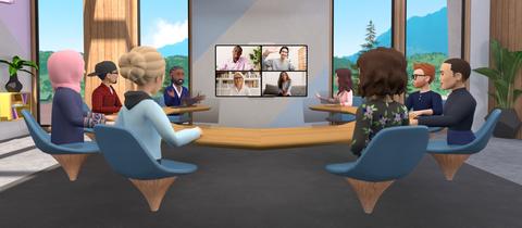 Die von Facebook zur Verfügung gestellte Illustration zeigt einen virtuellen Raum. Facebook-Gründer Zuckerberg will "eine virtuelle Umgebung schaffen, in der man mit Menschen in digitalen Räumen zusammen sein kann"