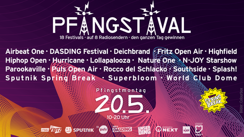 Pfingstival ist eine Gemeinschaftsproduktion von BR PULS, MDR SPUTNIK, BREMEN NEXT, SWR DASDING, SR UNSERDING, NDR N-JOY, HR YOUFM und  RBB FRITZ